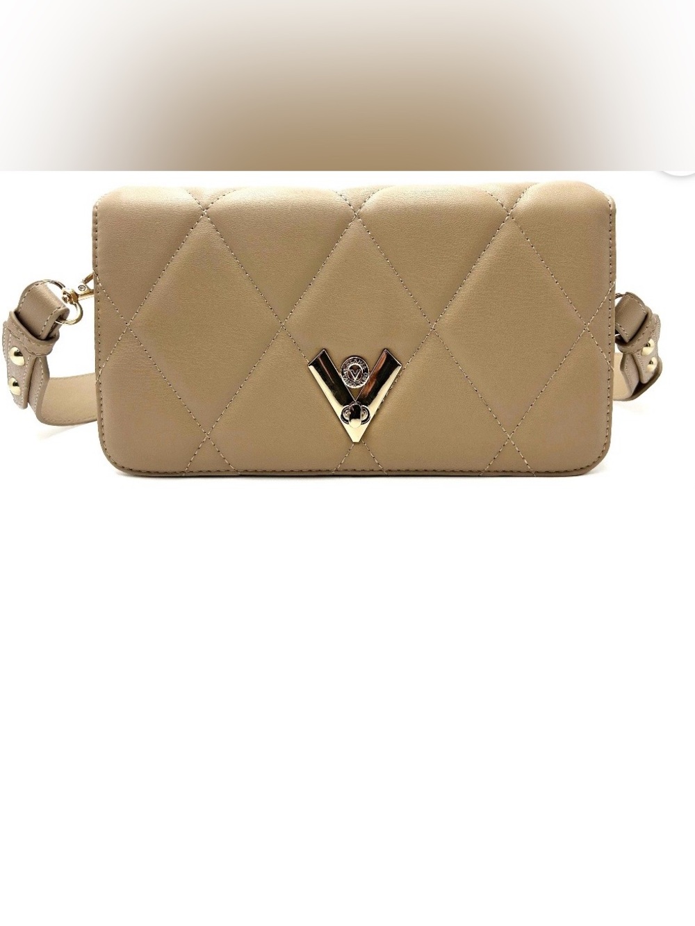 VALENTINO ORLANDI TAUPE LARGE QUILTED CROSSBODY BAG